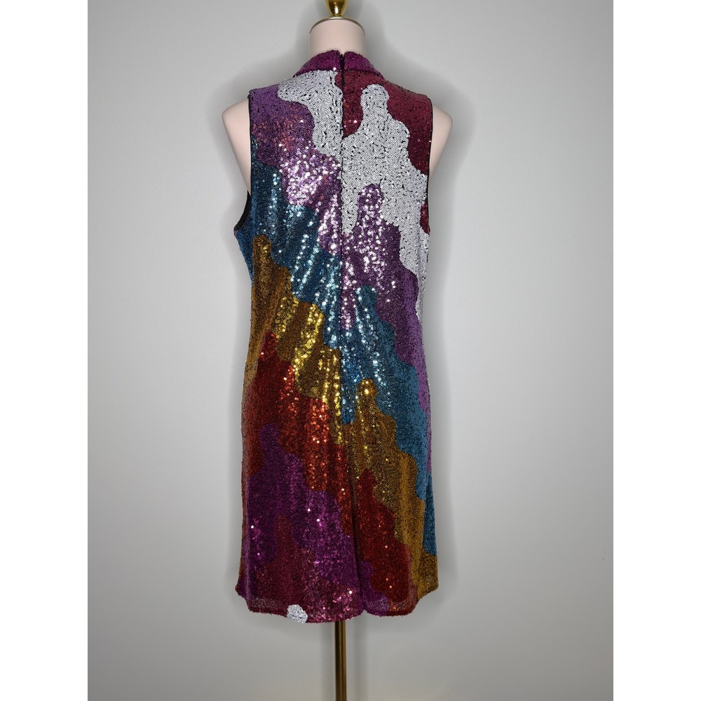 Hutch Sequin Mini Dress Sz M (Fits 6-8) Multicolor Colorblock Mock Neck - Picture 2 of 6